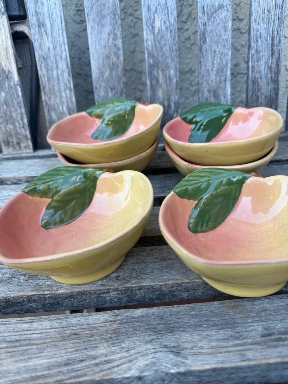 Hand-Painted Peach & Leaf Ceramic Dessert Bowls - Set of 6